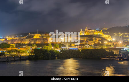 Cartagena, Colombia - March 22, 2017: Tourists visiting Castillo San Felipe de Barajas an iconic fortress.  It is impressive hilltop fortress built in Stock Photo