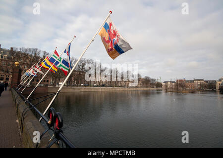 27 januari 2015 hofvijver The haque flags are out Stock Photo