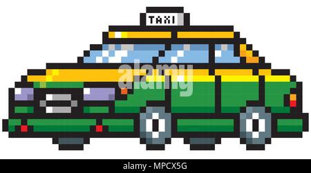 Vector illustration of Cartoon Taxi car - Pixel design Stock Vector
