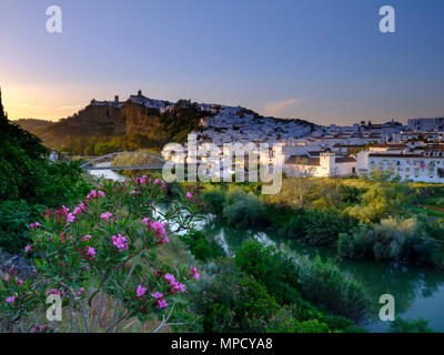 View of Arcos de la Frontera at sunset, Andalucia, Spain Stock Photo