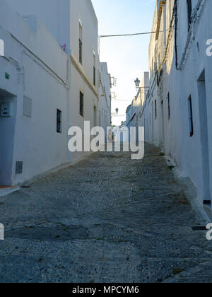 Various views of the streets in the high town around Iglesia de San Pedro in the town of Arcos de la Frontera, Andalucia, Spain Stock Photo