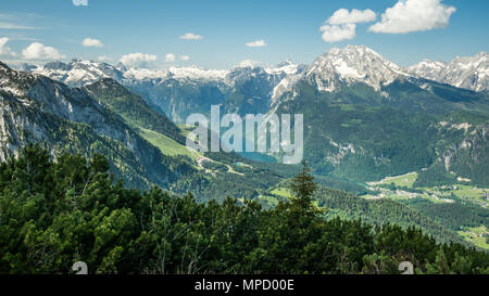 View from Kehlsteinhaus aka 'Eagles Nest' (Used by Hitler during WW2) on the summit of the Kehlstein near Berchtesgaden, Germany. Stock Photo