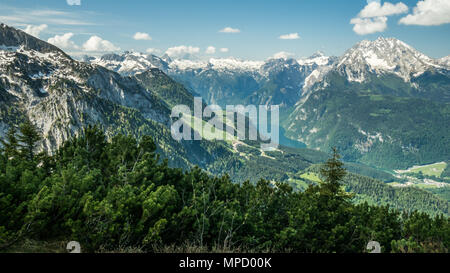 View from Kehlsteinhaus aka 'Eagles Nest' (Used by Hitler during WW2) on the summit of the Kehlstein near Berchtesgaden, Germany. Stock Photo