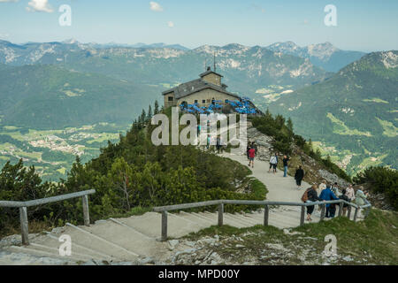 View from Kehlsteinhaus aka 'Eagles Nest' (Used by Hitler during WW2) on the summit of the Kehlstein near Berchtesgaden, Germany. Stock Photo