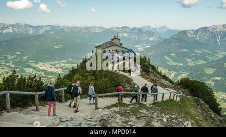 View from Kehlsteinhaus aka 'Eagles Nest' (Used by Hitler during WW2) on the summit of the Kehlstein near Berchtesgaden, Germany. Stock Photo