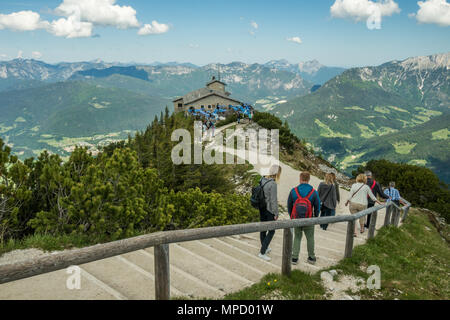 View from Kehlsteinhaus aka 'Eagles Nest' (Used by Hitler during WW2) on the summit of the Kehlstein near Berchtesgaden, Germany. Stock Photo