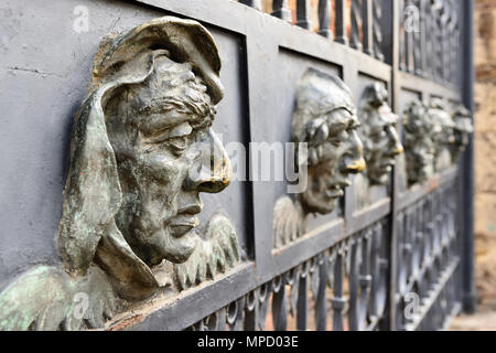 Detail iron face from the fence of the Cathedral of Santa Maria la Menor the oldest Cathedral in the Americas in Santo Domingo, Dominikan Republic Stock Photo