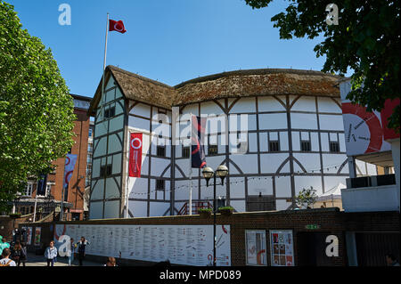 Globe Theatre, Southwark,  London, on the south bank of the River Thames is a replica building of William Shakespeare's original theatre