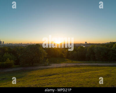 RUSSIA, MOSCOW, MAY 22, 2018: Sunrise on the Sparrow Hills above the Luzhniki Stadium Stock Photo