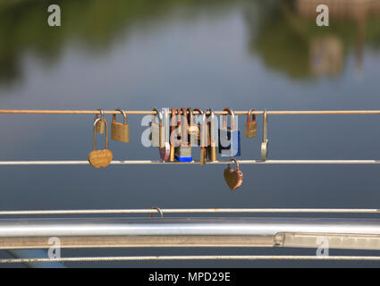 Love locks on Diglis bridge over the river Severn in Worcester, UK. Stock Photo