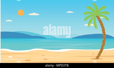 Tropical Beach Travel Holiday Vacation Leisure Nature Concept vector illustration.Beautiful seascape  and sky background.Travel concept. Stock Vector