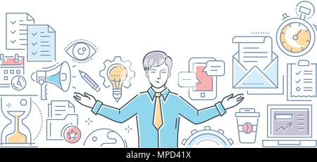 Multitasking - line design style illustration Stock Vector