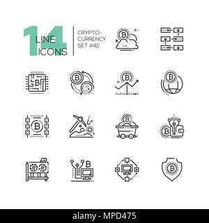 Cryptocurrency - set of line design style icons Stock Vector