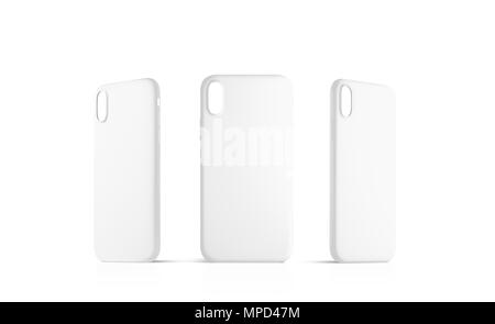 Blank white phone case mock up set, empty isolated, 3d rendering. Back, right and left side smartphone cover mockup ready for logo or pattern print pr Stock Photo