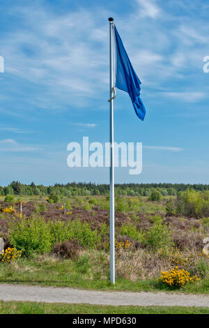 CULLODEN BATTLEFIELD OR MOOR INVERNESS SCOTLAND  TYPICAL BLUE FLAG MARKING THE JACOBITE FRONT LINE Stock Photo