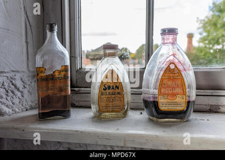 Stephens Blue Black writing fluid bottles on display at Stephens House ...