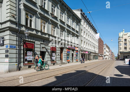 Norrkoping city center and main street Drottninggatan on a quiet Sunday morning. Norrkoping is a historic industrial town. Stock Photo