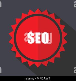 Seo red vector sticker flat design icon Stock Vector