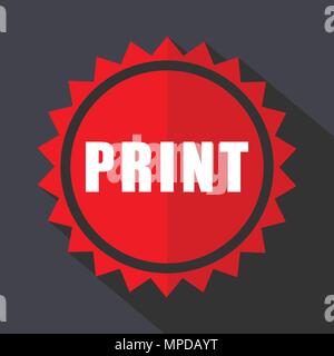 Print red vector sticker flat design icon Stock Vector