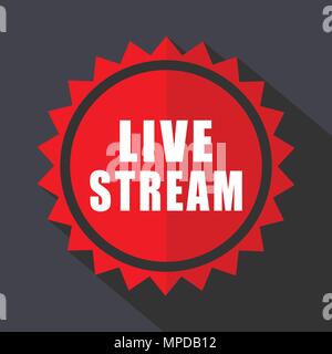 Live stream red vector sticker flat design icon Stock Vector