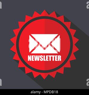 Newsletter red vector sticker flat design icon Stock Vector
