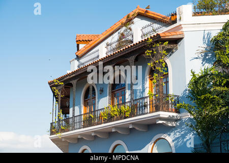 beautiful house facade, historic building exterior - Casco Viejo, Panama City Stock Photo