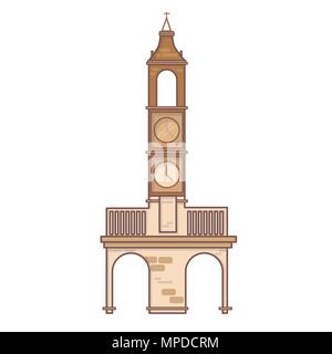 Beautiful outline linear chapel logo line art. Church building with cross Stock Vector