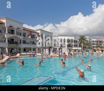 Pool Exercises, The Royal Playa Del Carmen adults only resort hotel, Playa del Carmen, Quintana Roo, Mexico Stock Photo