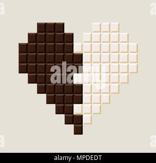 Chocolate bar in heart shape. Delicious chocolate bar as background. Isolated vector illustration. Stock Vector