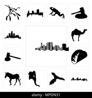 Set Of 13 simple editable icons such as state of ohio outline on white background, texas mistletoe background can be used for mobile, web UI Stock Vector