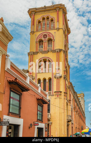 Cartagena, Colombia - March 24, 2017: Street view at Tower of Cartagena Public University, Cartagena, Colombia. Stock Photo