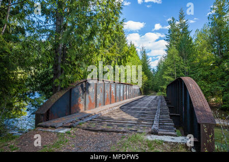 Old abandoned train trestle bridge in British Columbia, Canada Stock Photo