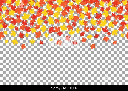 Seamless pattern with maple leafs for Thanksgiving Day celebration on transparent background. Vector Illustration. Thanksgiving background witn orange Stock Vector