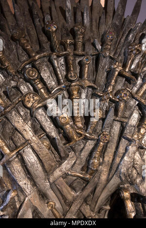 An Iron Throne prop used in the first series of Game of Thrones on display on the island of Lokrum, Dubrovnik, Croatia. Stock Photo