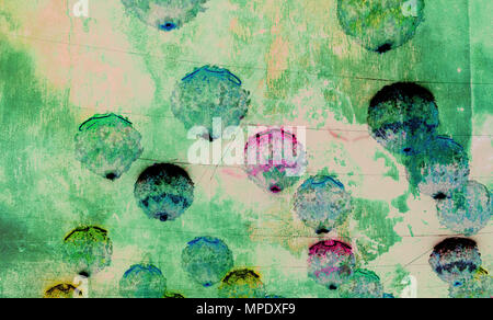 Colorful abstract background made with photo collage technique. Digital art with round brush strokes creating cute, rustic, natural look. Stock Photo