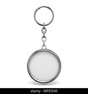 Blank metal trinket with a ring for a key circle shape 3D rendering illustration isolated on white background Stock Photo