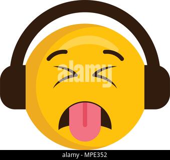 Disgusted emoji with headphones icon Stock Vector