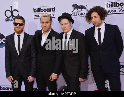 Andy Hurley, Peter Wentz, Patrick Stump and Joe Trohman of Fall Out Boy at the  Billboard Music Awards 2015 at the MGM Grand in Las Vegas. May17, 2015.Andy Hurley, Peter Wentz, Patrick Stump and Joe Trohman of Fall Out Boy  Event in Hollywood Life - California, Red Carpet Event, USA, Film Industry, Celebrities, Photography, Bestof, Arts Culture and Entertainment, Topix Celebrities fashion, Best of, Hollywood Life, Event in Hollywood Life - California, Red Carpet and backstage, movie celebrities, TV celebrities, Music celebrities, Arts Culture and Entertainment, vertical, one person, Photograph Stock Photo