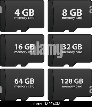 Memory card set on a white background. Vector illustration. Stock Vector