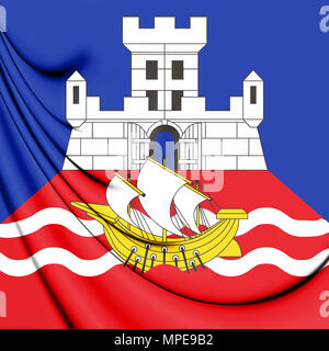 3D Flag of Belgrade, Serbia. 3D Illustration. Stock Photo