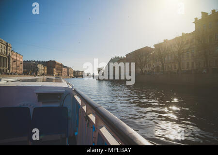 Water excursions along the rivers and canals of St. Petersburg. Stock Photo
