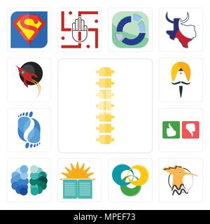 Set Of 13 simple editable icons such as spine, hoopoe, triskelion, sunday school, free brain, good bad, podiatry, sikh, rocket can be used for mobile, Stock Vector