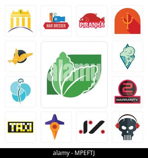 Set Of 13 simple editable icons such as stevia, skull with headphone, jz, travel, taksi, 2 years warranty, neurosurgery, rams, gryphon can be used for Stock Vector