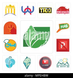 Set Of 13 simple editable icons such as stevia, moutain, pinetree, rams, neurosurgery, no parking, chef, mms, psi can be used for mobile, web UI Stock Vector