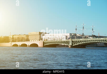 Troitsky drawbridge bridge across the Neva River in St. Petersburg. Stock Photo