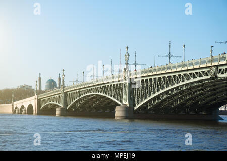 Troitsky drawbridge bridge across the Neva River in St. Petersburg. Stock Photo