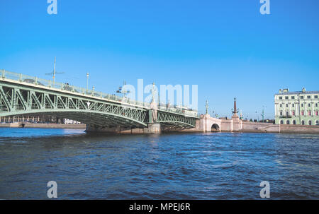 Troitsky drawbridge bridge across the Neva River in St. Petersburg. Stock Photo