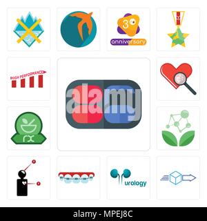 Set Of 13 simple editable icons such as 86, dispatch, urology, orthodontist, symptoms, antioxidant, pharmacy, cholesterol, high performance can be use Stock Vector