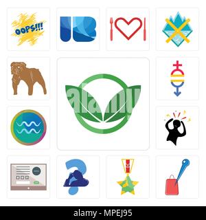 Set Of 13 simple editable icons such as eco club, store locator, veteran, scratching head, online form, panic, aquarius, gender equality, bulldog can  Stock Vector
