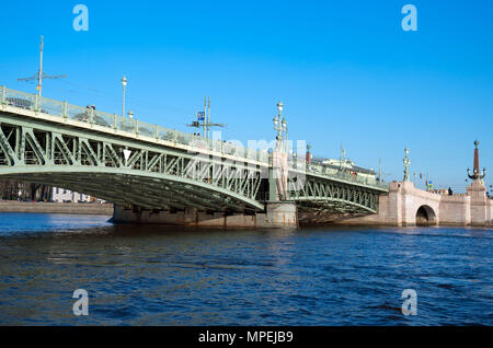 Troitsky drawbridge bridge across the Neva River in St. Petersburg. Stock Photo